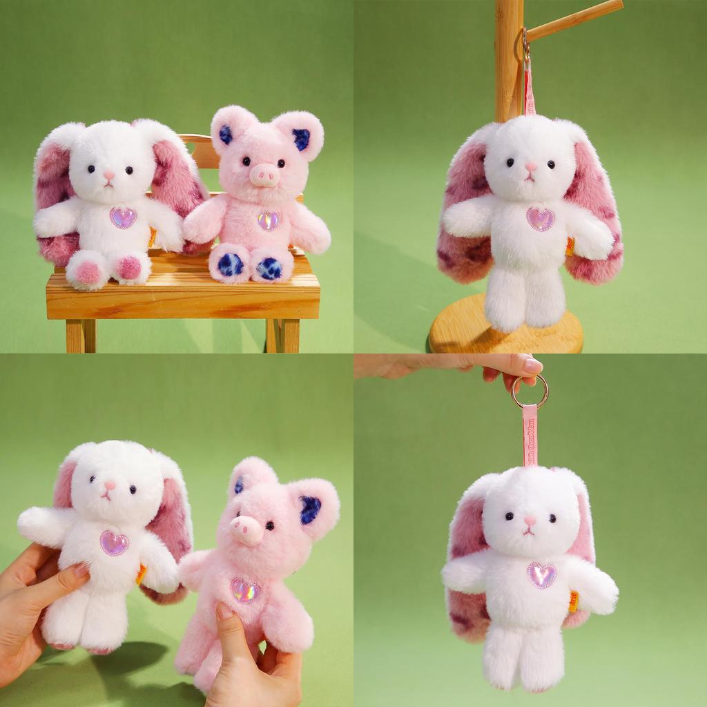 Chaveiro de Animal de Pelúcia Curta Com Coelho e Porco Fofos em Pé Para Presentes e Decoração