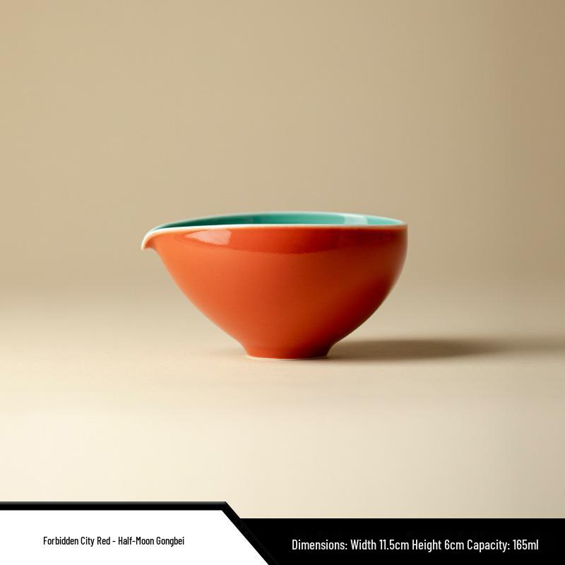 Forbidden City Red Gongfu Tea Set: Ceramic Teapot, Lid Bowl, Filtered Tea Cup, Fair Cup, and Pot Stand Ornament