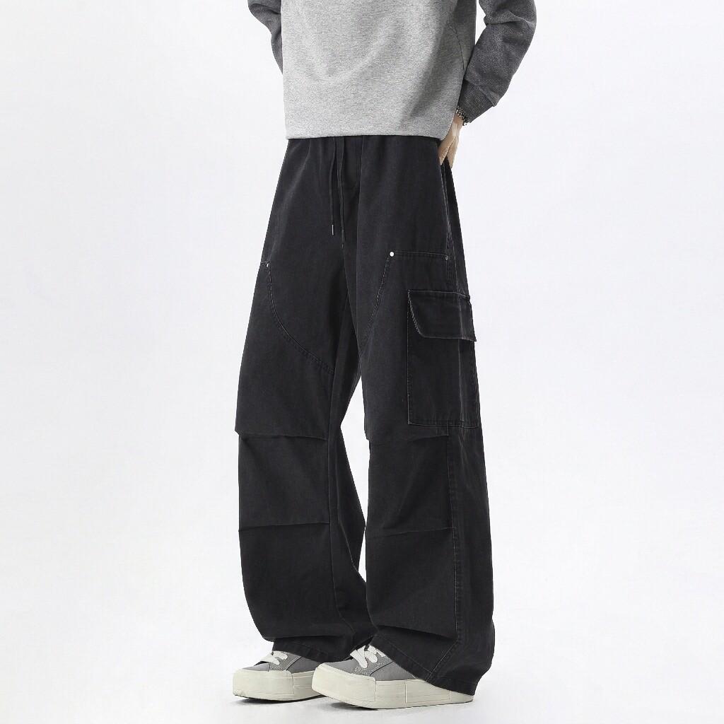 American retro men's and women's overalls loose big pocket drawstring straight pants washed tide brand wide-leg pants casual trousers