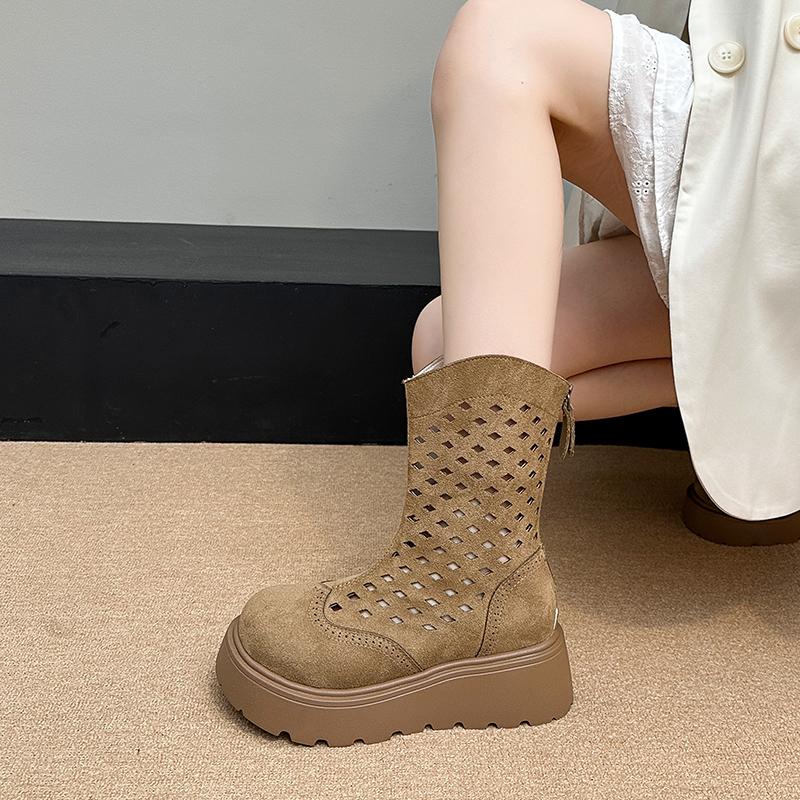 

Women s High Boots Round Head Flannelette Mesh Back Zipper Waterproof Platform Anti-slip and Wear-resistant Mid-heels 35 верблюд