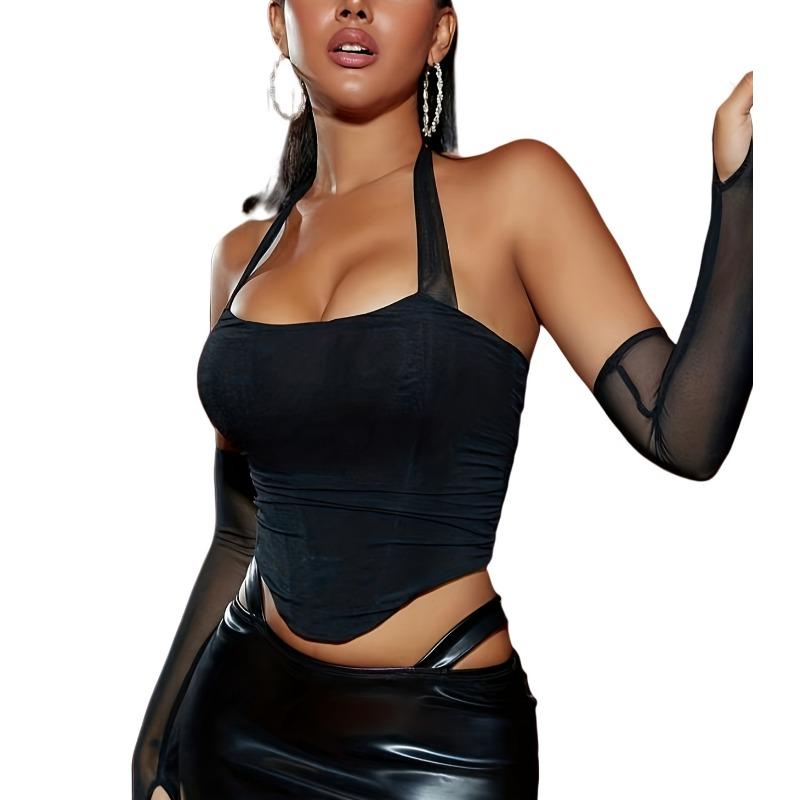 Women Solid Color Mesh Lace Up Boned Corset Top Sexy Slimming Shapewear Bustier