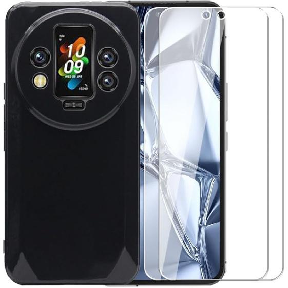 Case for Oukitel WP200 Pro + Glass Screen Protector Tempered Film - Transparent Silicone Soft Flexible Bumper Shockproof TPU Protective Cover Shell