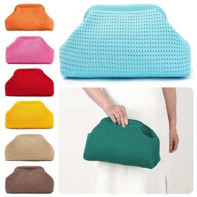 Vielseitige Unifarbene Damen Strand-Clutch Tasche Große Kapazität Weiche Elastische Häkel-Handtasche Ausgestanzte Knödel-Geldbörse Sommersaison