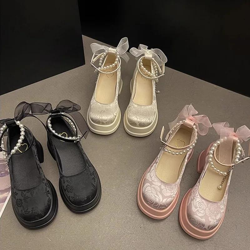 Fashion Woman Pumps Gothic Pink Kawaii Cute Japanese Style Lolita High Heels on Heeled Round Toe Mary Jane Shoes for Women Evening Offer