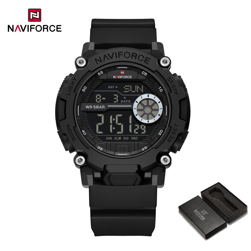 Naviforce Original Men LCD Digital Watch Lightweight Silicone Strap Waterproof Calendar Date Chronograph Alarm Men Boys Outdoor Watch NF7133