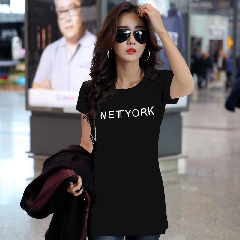 Women's Mid-Length Loose Letter T-Shirt, Korean Style Summer Casual Half-Sleeve White Top