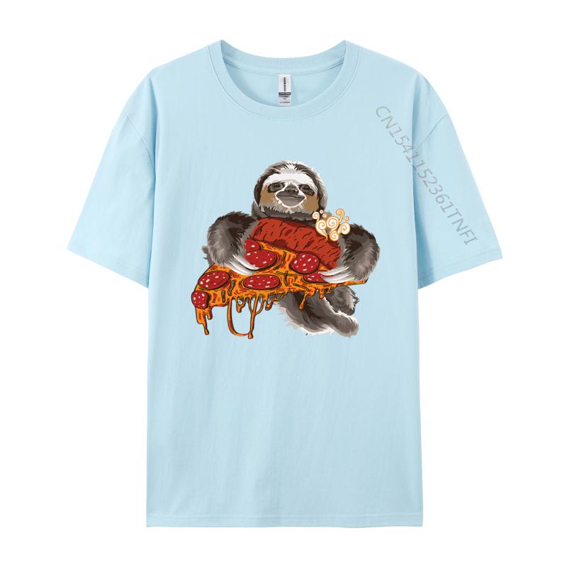 Sloth Holding Pepperoni Pizza Funny TShirt Tee Top Camisas Men Casual Clothing Gift Newest Tshirt Streetwear