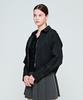DEPASION Crop Long Sleeve Oversized Zipper Collar Shirt Jacket (Black)