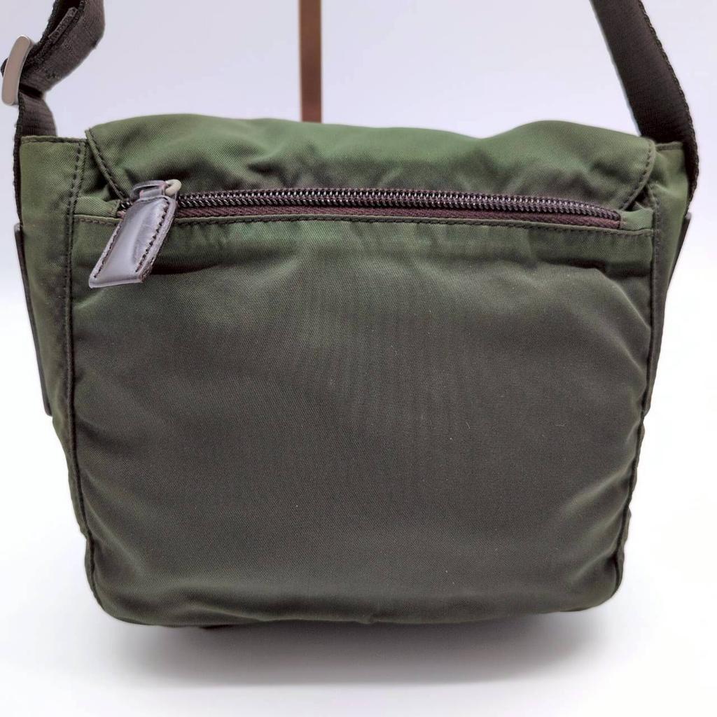 PRADA Tessuto Nylon Shoulder Messenger Bag Crossbody Khaki Dark Green Triangle Logo Plate