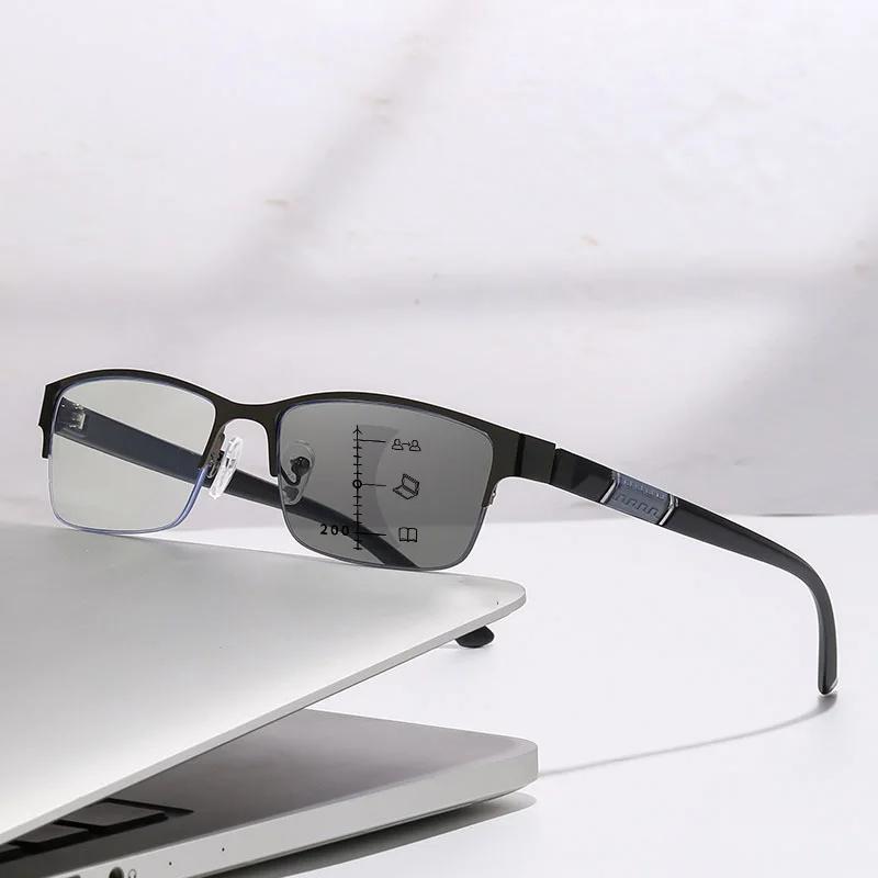 Metal Frame Far Sighted Eyeglasses With Sunshades Smart Photochromic Multifocal Reading Glasses Men Business Presbyopia Eyewear