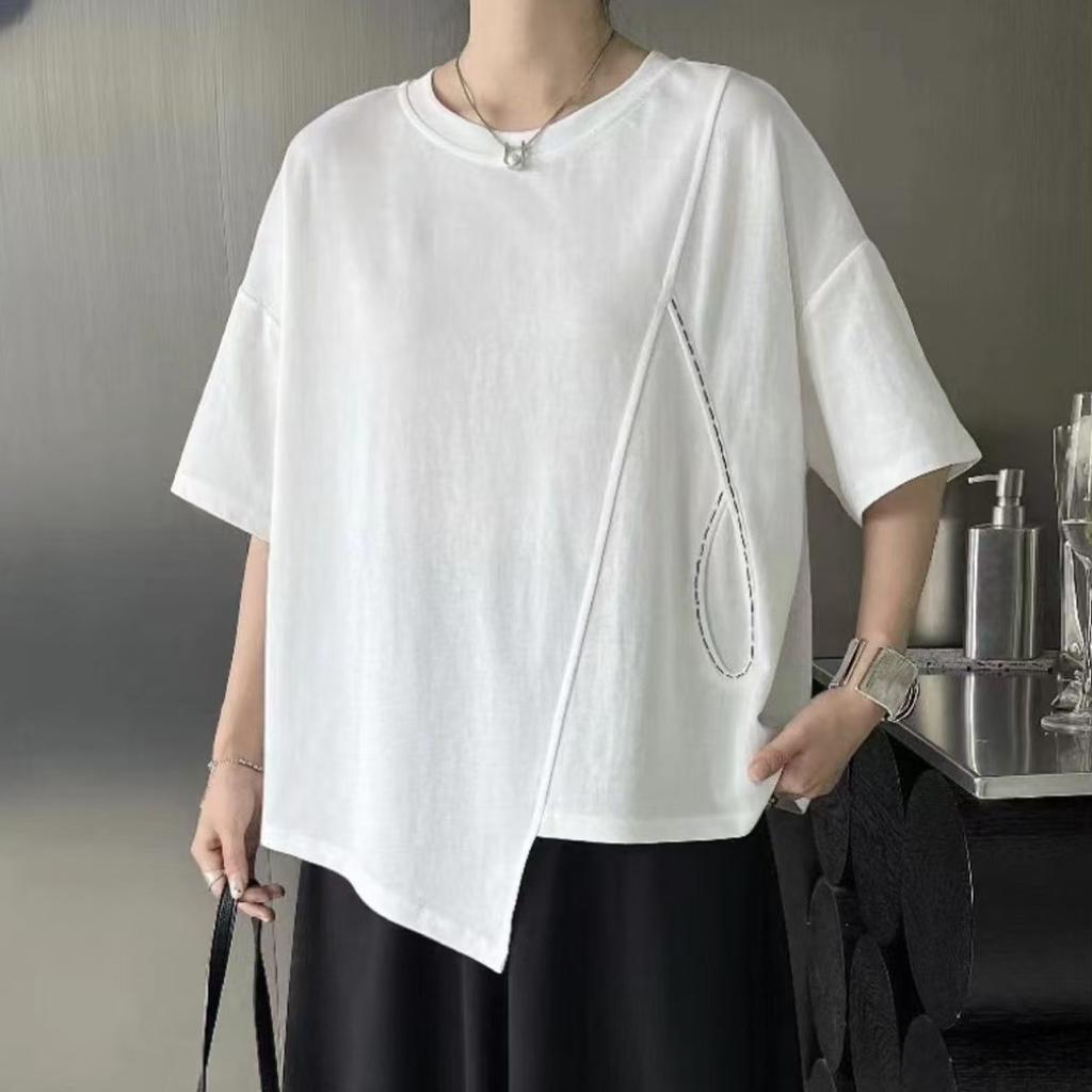 DIMANAF 2025 Vară Solid Mărimi Mari Tricou Femei Mânecă Scurtă Topuri Lungi Largi