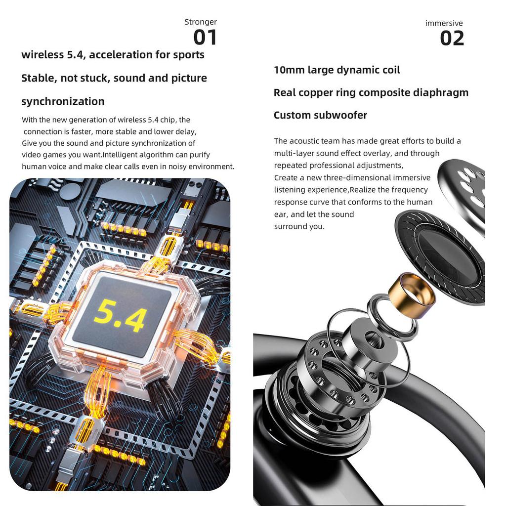 Ear Hook Bluetooth Earbuds Water Resistant Noise Cancelling Wireless BT5.3 Sport Headphones with Built In Mic Black