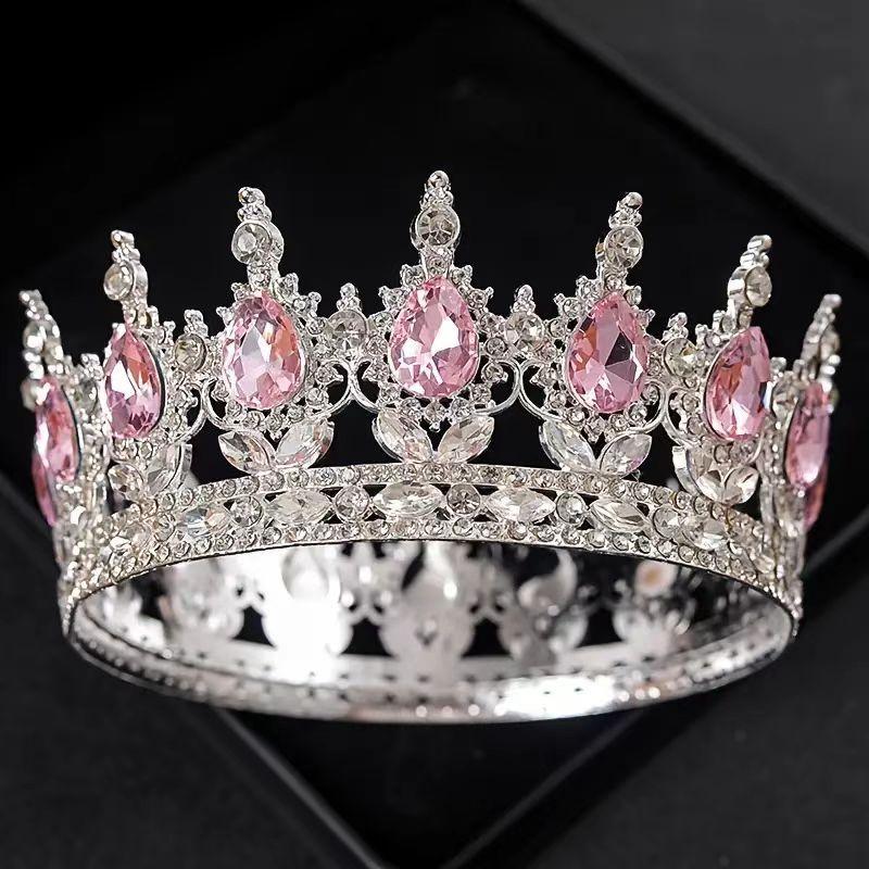 Full Round Crown Headwear Colorful Baroque Retro Full Diamond Jewelry Wedding Dress Accessories Crown Bride's Crown