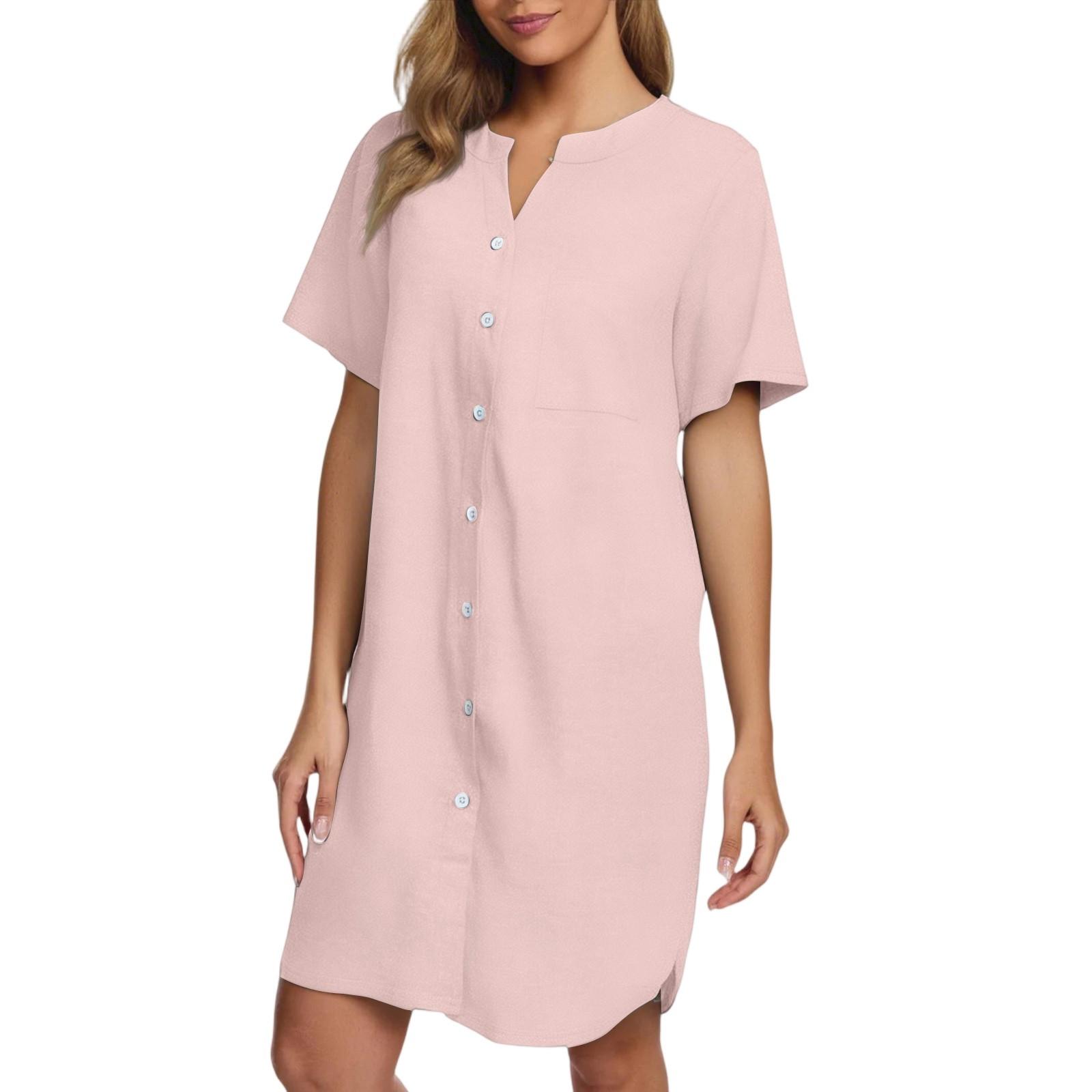 

Женское повседневное модное сексуальное короткое однотонное платье-ночная рубашка с коротким рукавом S розовый