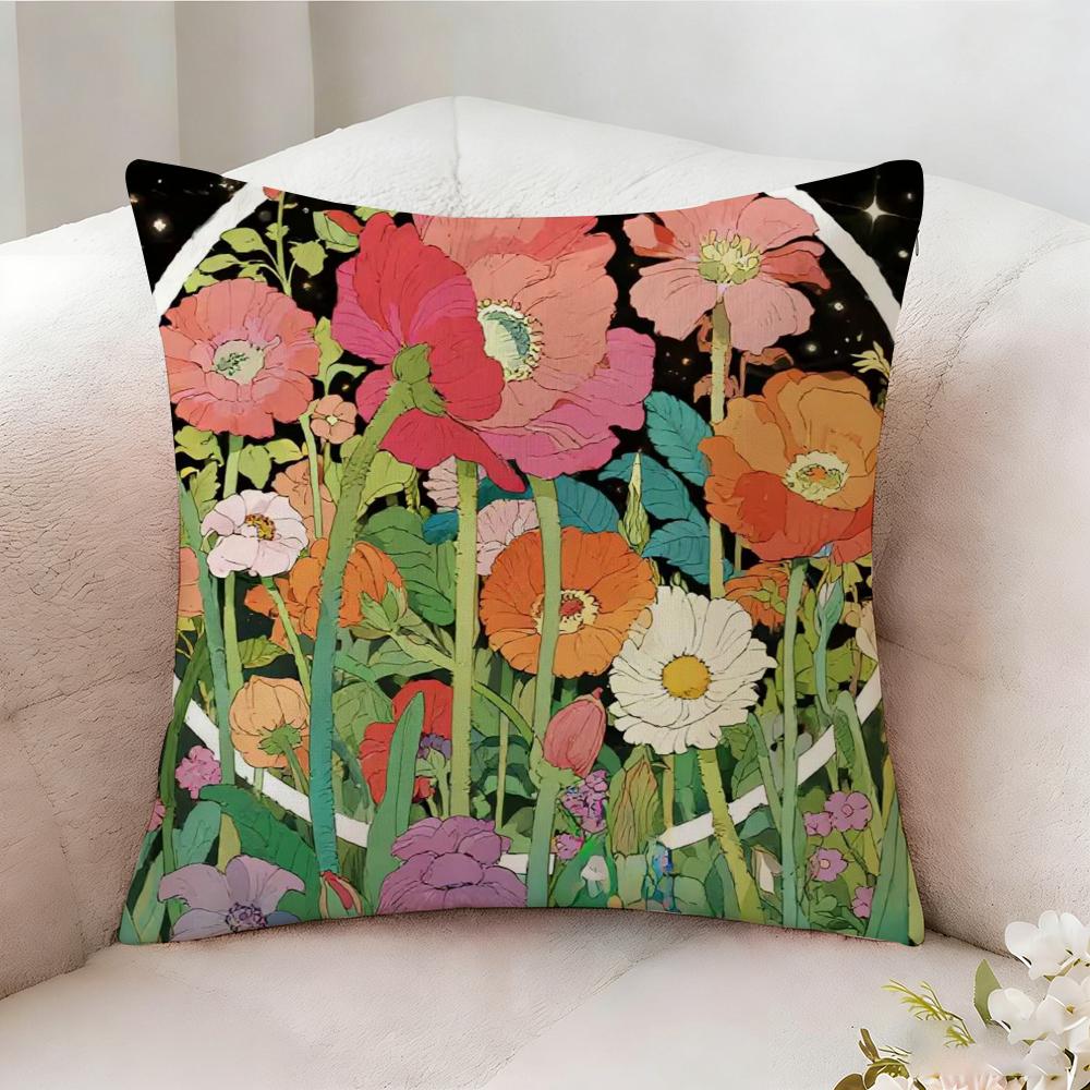 Painted Flowers Pillow Case Pillowcase, Double-Sided Printed, Sofa Cushion, Bedroom Headboard Pillow