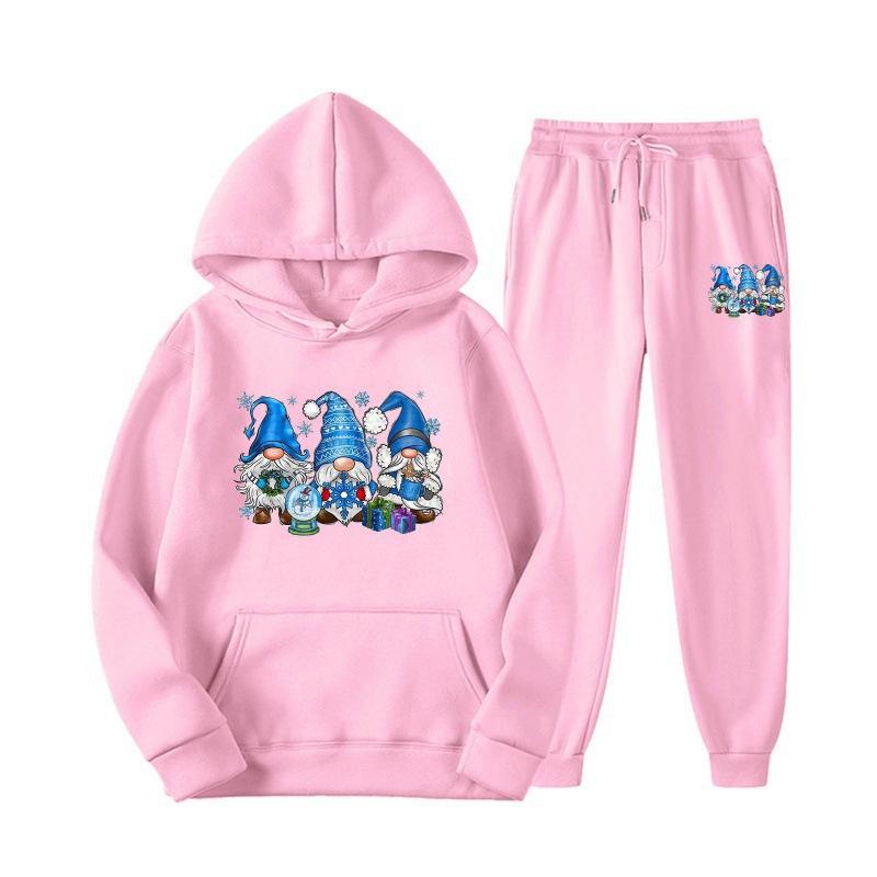 New European and American sweater sweatpants two-piece set loose casual hooded sweater set printed drawstring sweater