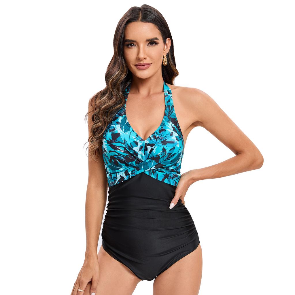 Swimsuit women's new professional sexy one-piece swimsuit multi-color printed cross-cutting belly and thin backless swimsuit