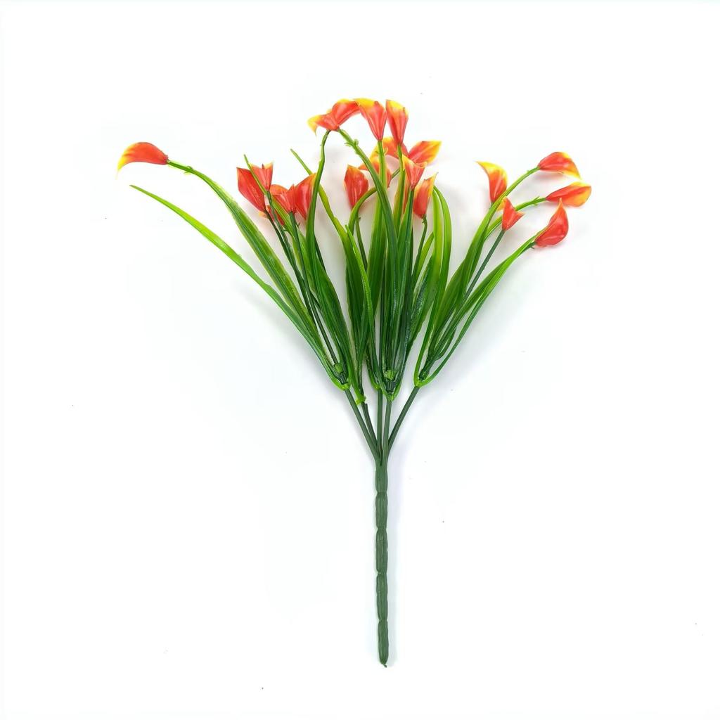 UV-Resistant Fake Calla Lily Bouquet, 5-Prong Spring Grass, for Weddings and Hotel Decor
