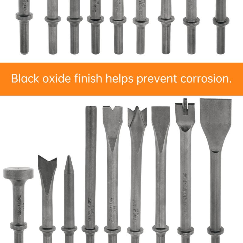10pcs Carbon Steel 10mm Shank Pneumatic Air Hammer Chisels for Rivet Removal Automotive Repair Welding Spot Removal Tool Spring