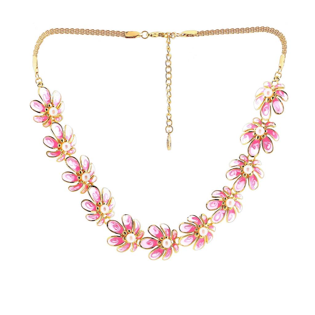 Estele Gold Pink Schmuckset mit Blumenhalskette für Damen