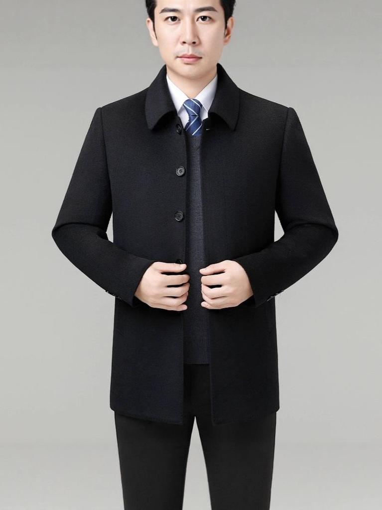 Men's Mid-Length Cashmere Coat with Detachable 90% Duck Down Liner - Warm Wool for Autumn/Winter