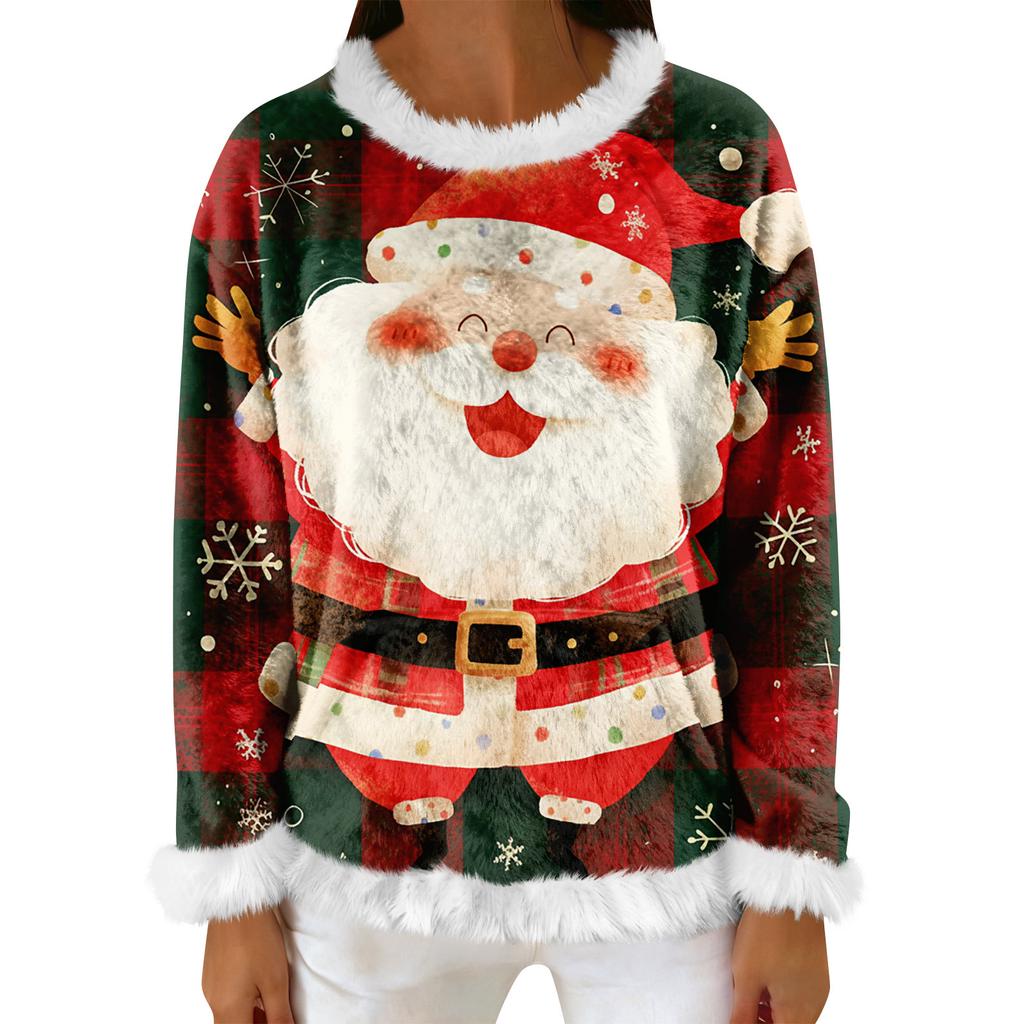 Women's Casual Fleece Sweatshirt  Long-Sleeve Round  Neck Casual Comfortable Loose-Fit Lightweight Women's Flannel Sweatshirt