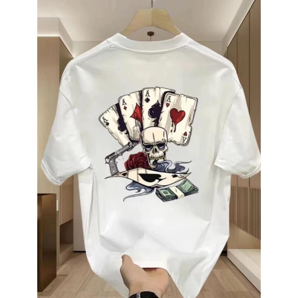European Station Trendy Gym Men's Round Neck Pure Cotton Printed Cartoon Harajuku Short Sleeved Top Youth Trendy Casual T-shirt