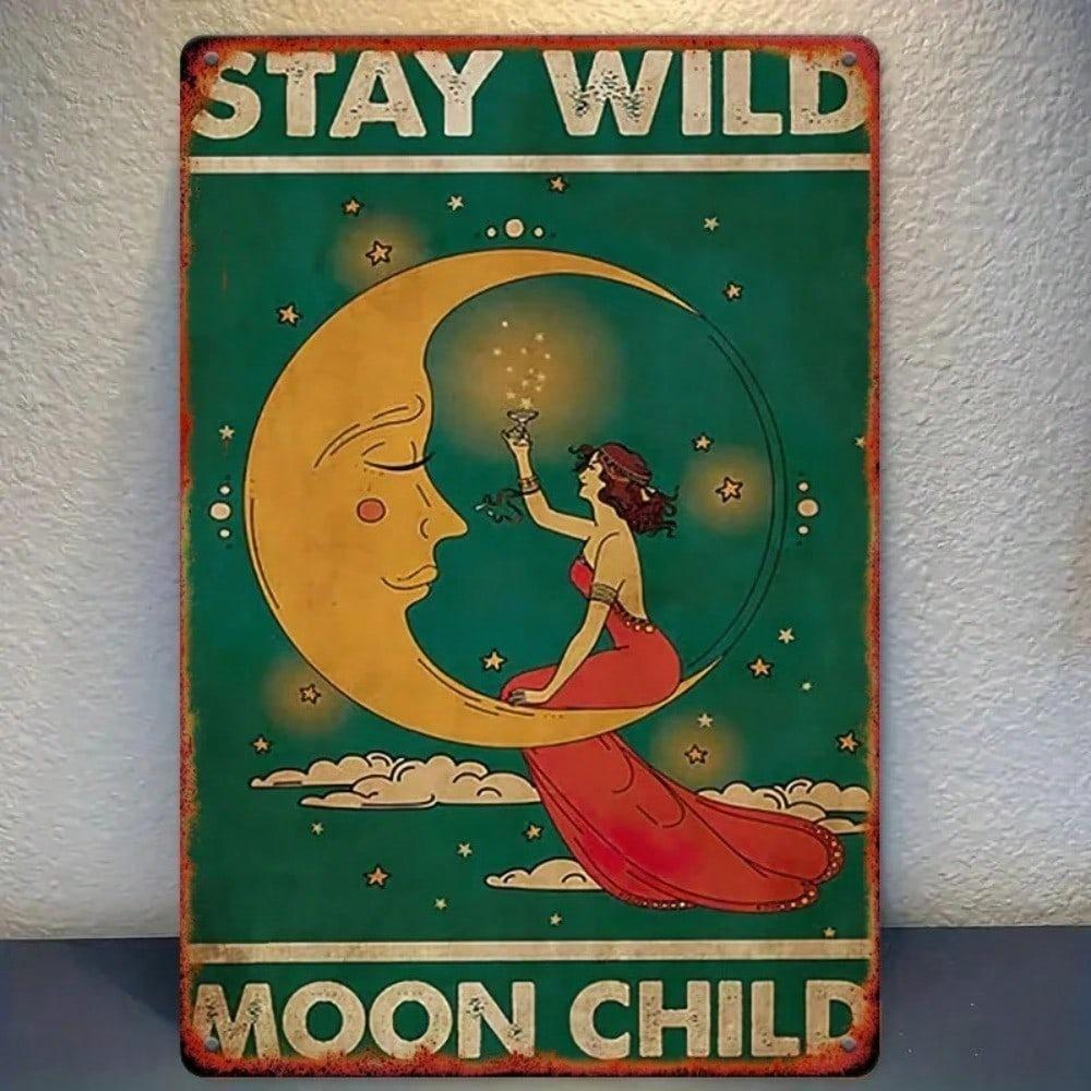 Vintage Metal Tin Sign Wild Moon Youth Retro Wall Decor for Home Bar Cafe Garage