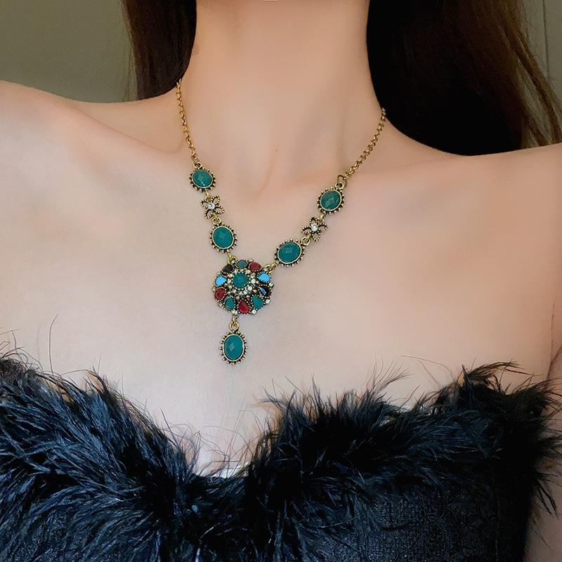 Vintage Rhinestone Bridal Jewelry Sets for Women Luxury Shiny Round Chokers Necklace Earrings Wedding Dress Bridal Jewelry
