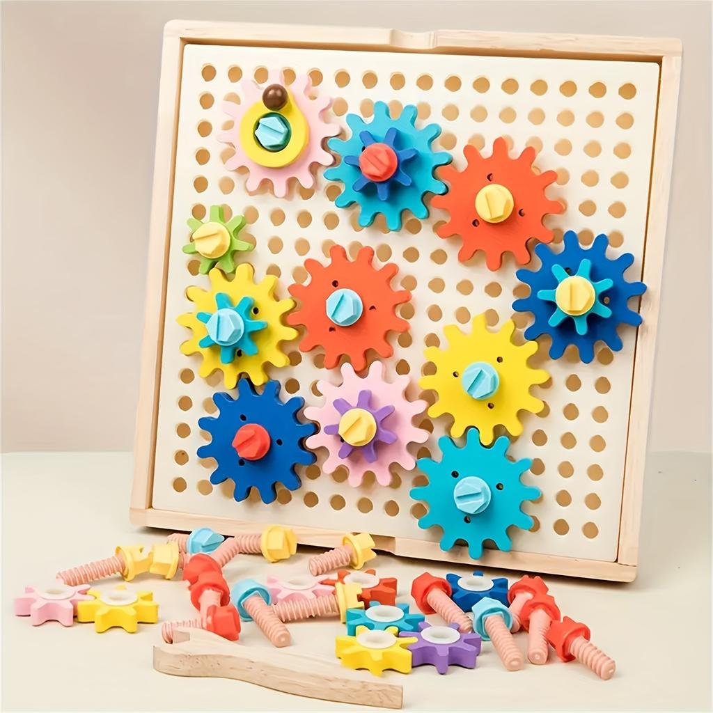 Wooden Gear Block Educational Set, Multifunctional Kids Puzzle Toy That Enhances Fine Motor Skills, Ideal For Birthdays And Holidays.