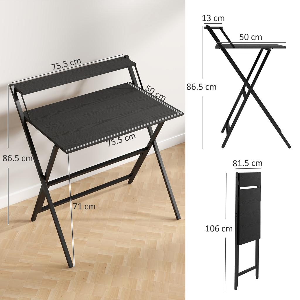 81.5 Cm Folding Computer Desk With Monitor Shelf Black