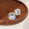Transparent Crystal Square Stud Earrings for Women Luxury Sweet Small Earrings Gold Color Metal Side Korean New Fashion Earring
