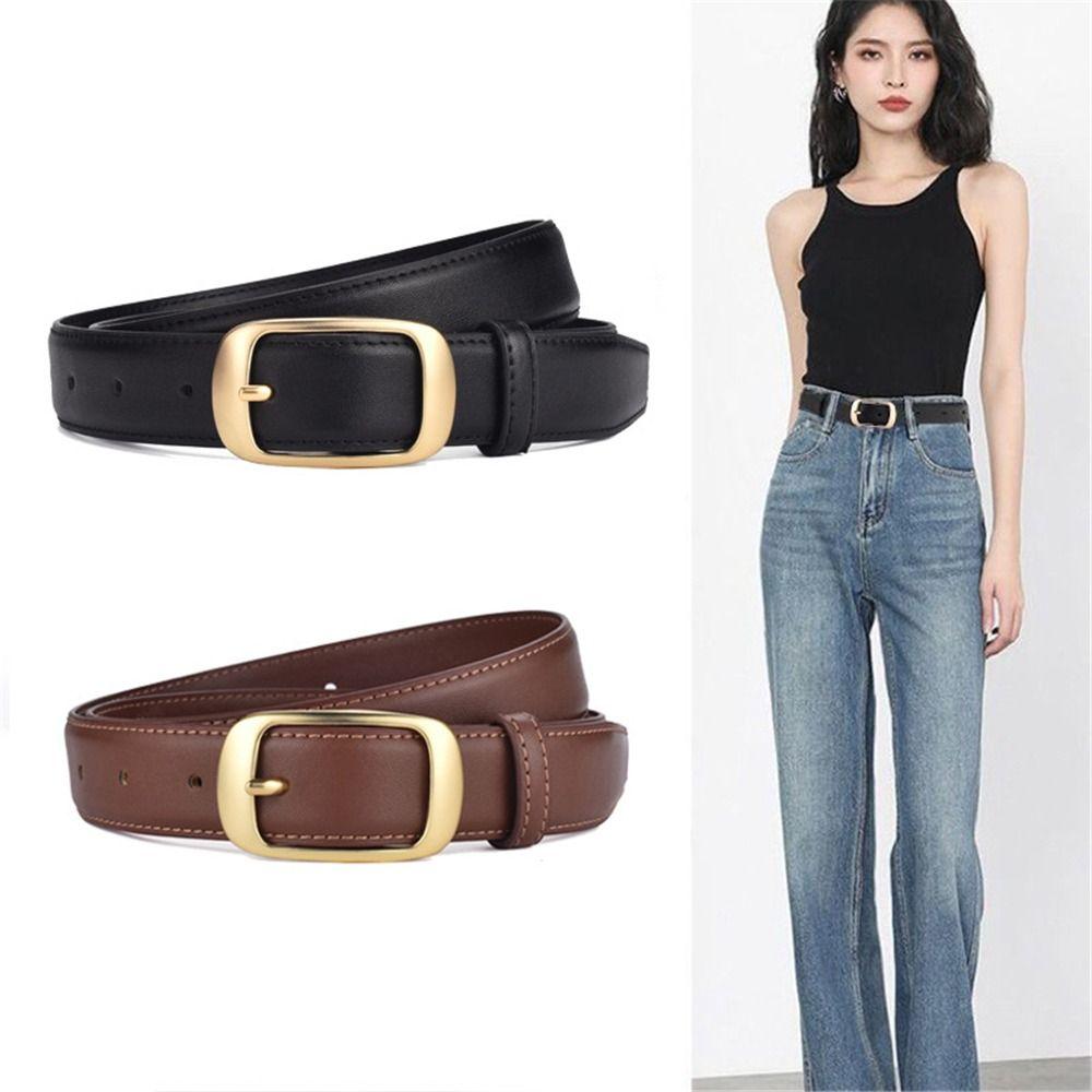 

Skinny Women s Leather Belts Gold Buckle Luxury Belts for Women Black Fashion Belt for Jeans Pants