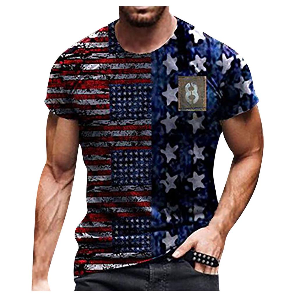 Herren Sommer Casual 3D gedruckt Kurzarm Rundhals Top T-Shirt Bluse