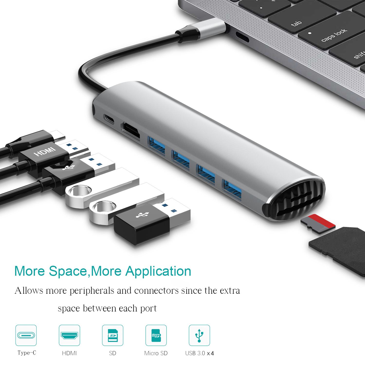 

FX-1919H 8-in-1 USB Hub Docking Station Type-C to USB-C+4xUSB3.0+SD/TF Slot+4K HD Adapter As Shown A