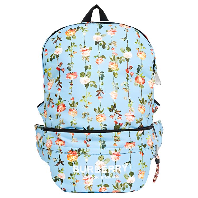 

Burberry Floral Print Nylon Backpack Light Blue Fashion Daypack School Travel Daily 80383011 Shopping Bag Set(Basic Set+Shopping Bag)