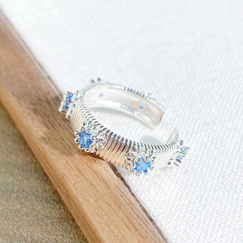 Light Luxury High-End Sea Blue Love Color Treasure Full Of Diamonds Zir*****Pen Ring Niche Exquisite Ring Woman