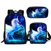Classic Novelty Unicorn Horse 3D Print 3pcs/Set Pupil School Bags Laptop Daypack Backpack Inclined Shoulder Bag Pencil Case