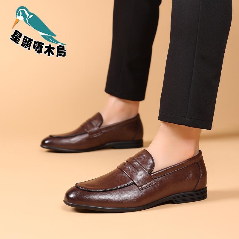 Spring and Summer Breathable Men's Shoes One Pedal Men's 2025 New Shoes Soft-faced Soft-soled Leather Shoes