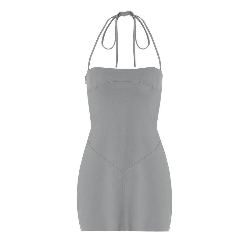 

Dress European and American Women s Clothing 2024 Summer New Arrival Solid Color Fashion Sexy off-Neck Halter High Waist Dress Gray L