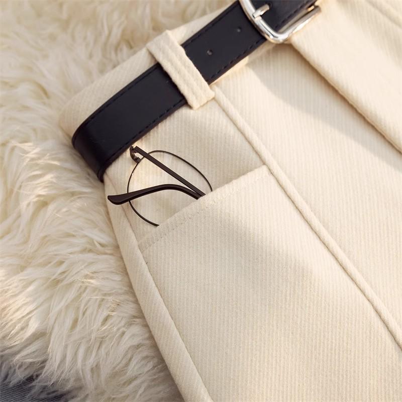 Kurze Damenhose mit hohem Bund aus grauer Wolle - A-Linie, weites Bein, vielseitig für Herbst/Winter 2024