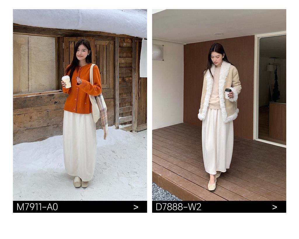 Qiumeng DT Étoile Soft Knit Midi Skirt: Women's High-Waist Slimming Drape (2025 Collection)