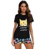 Set scurt de pijamale de femeie, cafea, avocado, pisică, tricou cu imprimeu și pantaloni scurți, 2 piese, pijamale, damă, din bumbac moale, haine de noapte ocazionale, costume de dormit