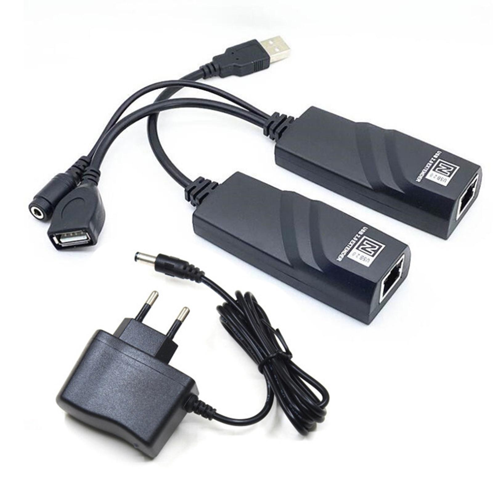 

USB2.0 to RJ45 Extender Adapter 328ft Long Range USB Extension Over Cat5/Cat6 Cable for Printers Cameras EU