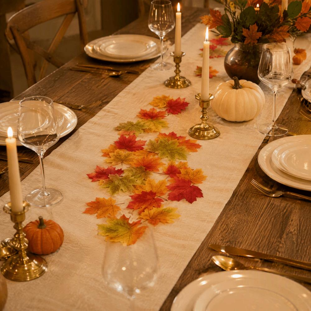 500 PCS Red Green Color Fake Autumn Leaves 500 Pieces Decorative Maple Leaves Centerpiece