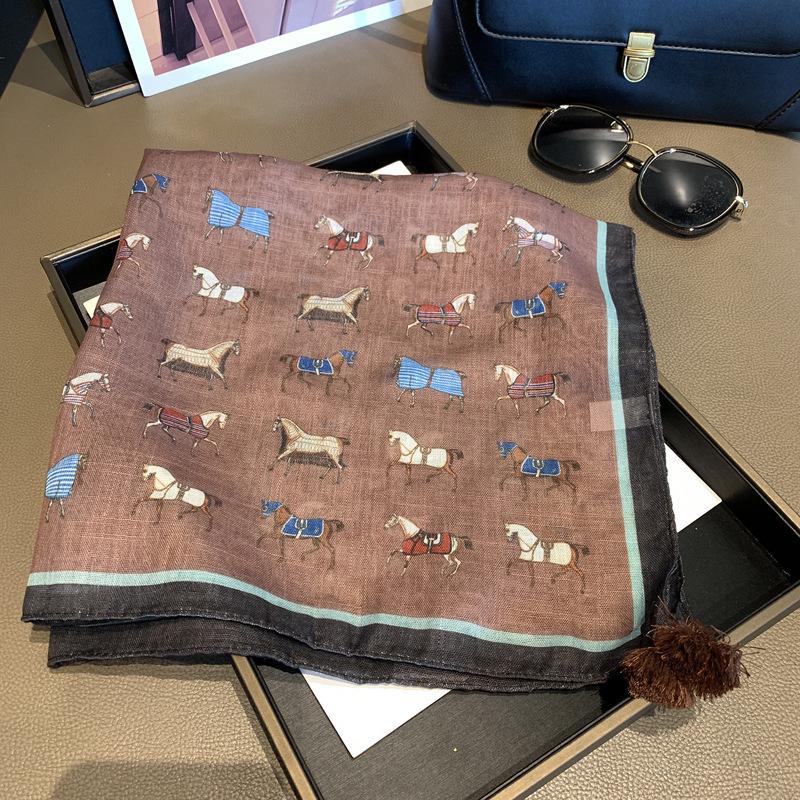 Xiaoxiangfeng square scarf women's spring and summer thin breathable cotton decorative scarf headscarf Internet celebrity retro fringed pendant silk s