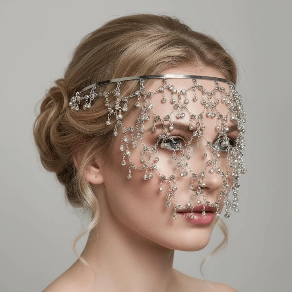 Net Shape Hair Hoop Head Chain Bride Tiaras Pearl Princess Hair Band Cap Head Chain  Girls