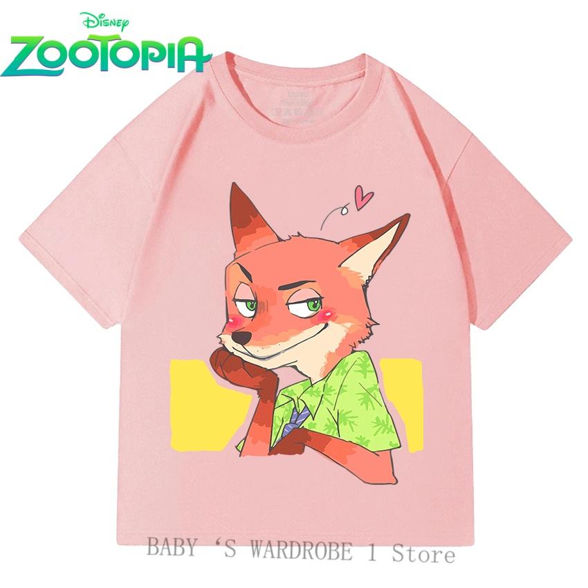 Boys and Girls Cotton Short Sleeve Shirts Disney Zootopia Cartoon for Ages 3-12 Cute and Fashionable