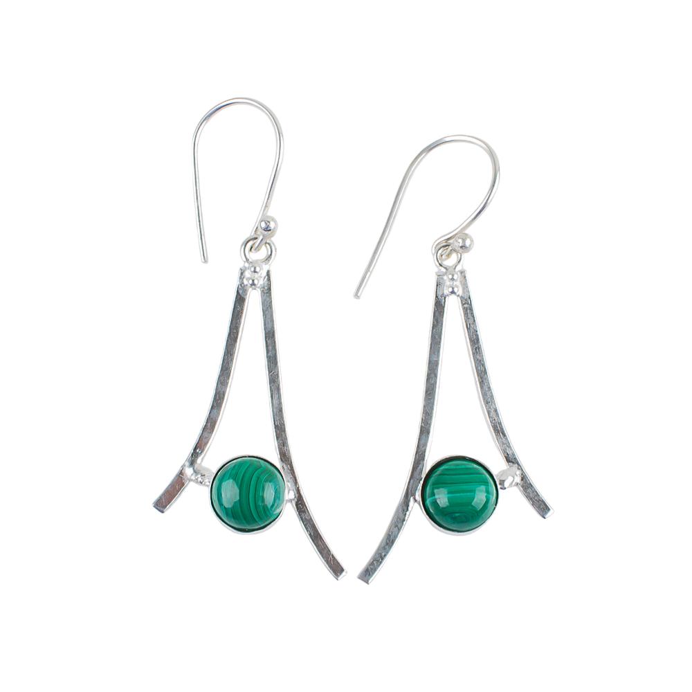 Malachite Gemstone 925 Sterling Silver Handmade Dangle/Drop Earrings 1.45" Gift EE-66-25