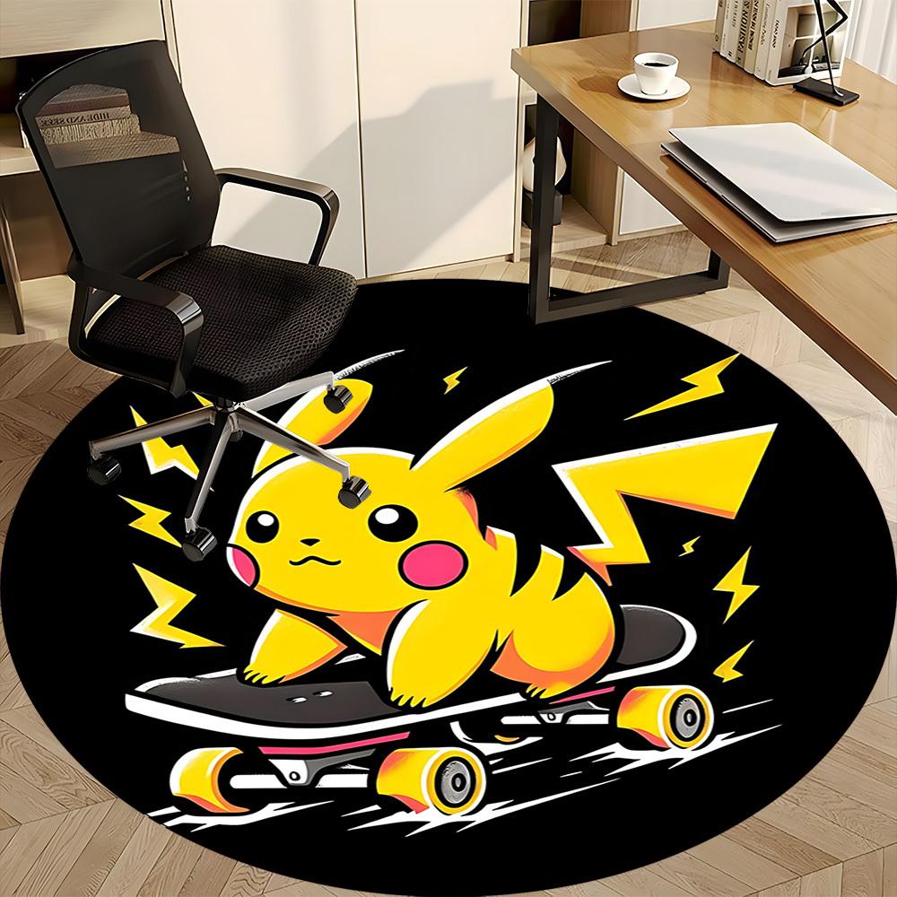 1pc Pikachu Skateboarding Office Round Area Rug, Under Office Chairs Bedroom Living Room Home Decor A1022263